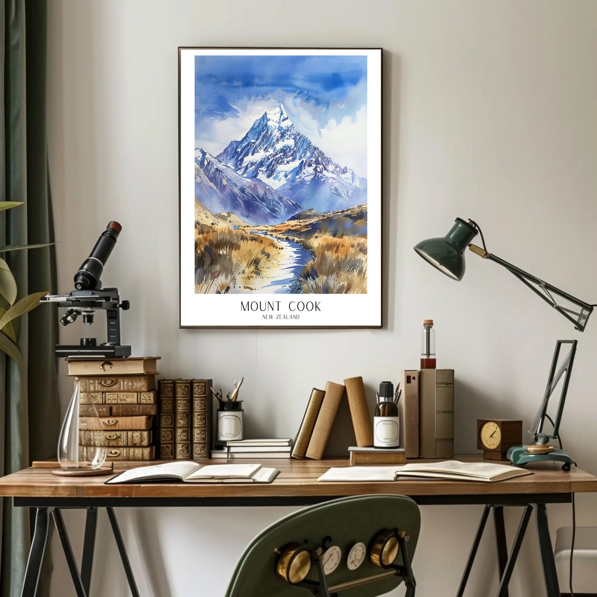 Mount Cook Watercolor Travel Poster PosterGoat