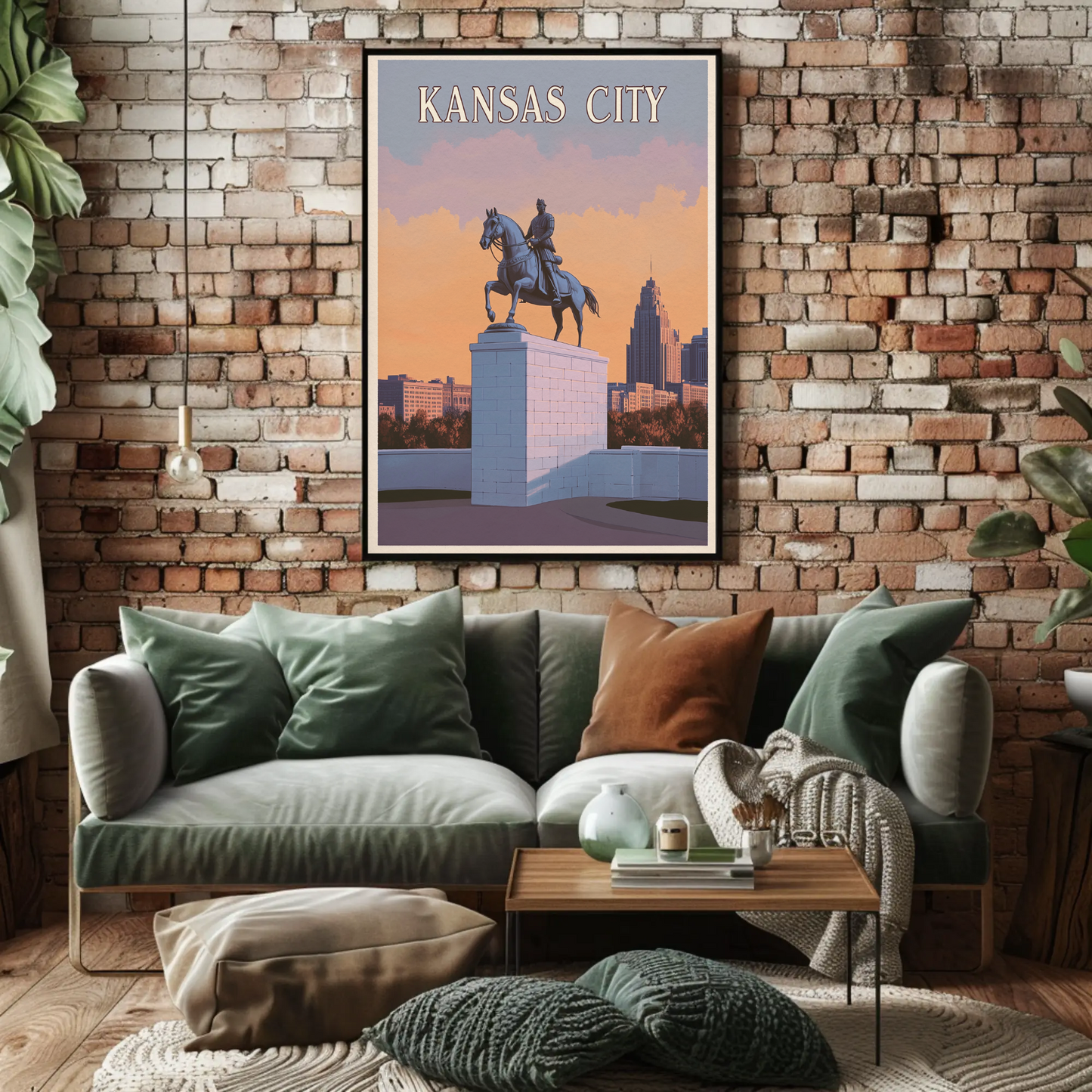 Kansas City Vintage Poster Sunset Statue