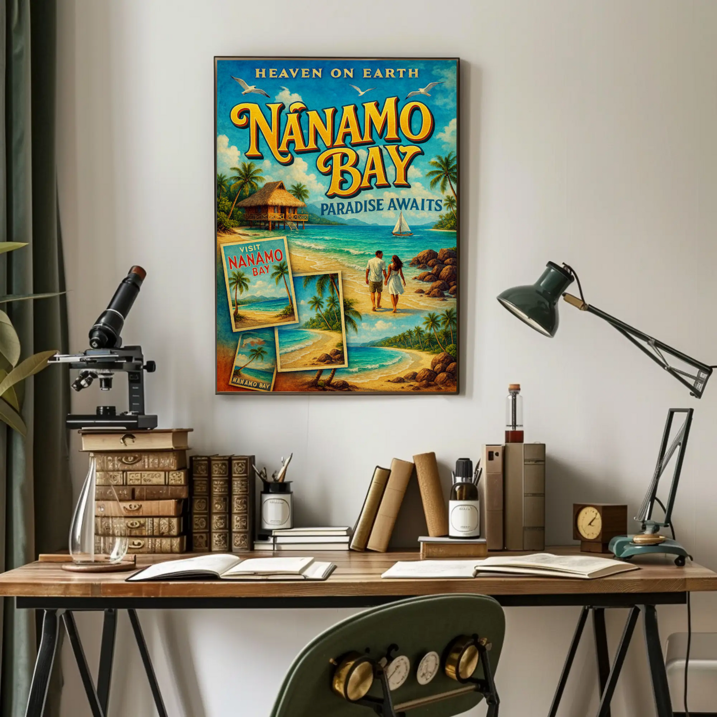 Nanamo Bay Couple Walking Beach Sunset Travel Poster