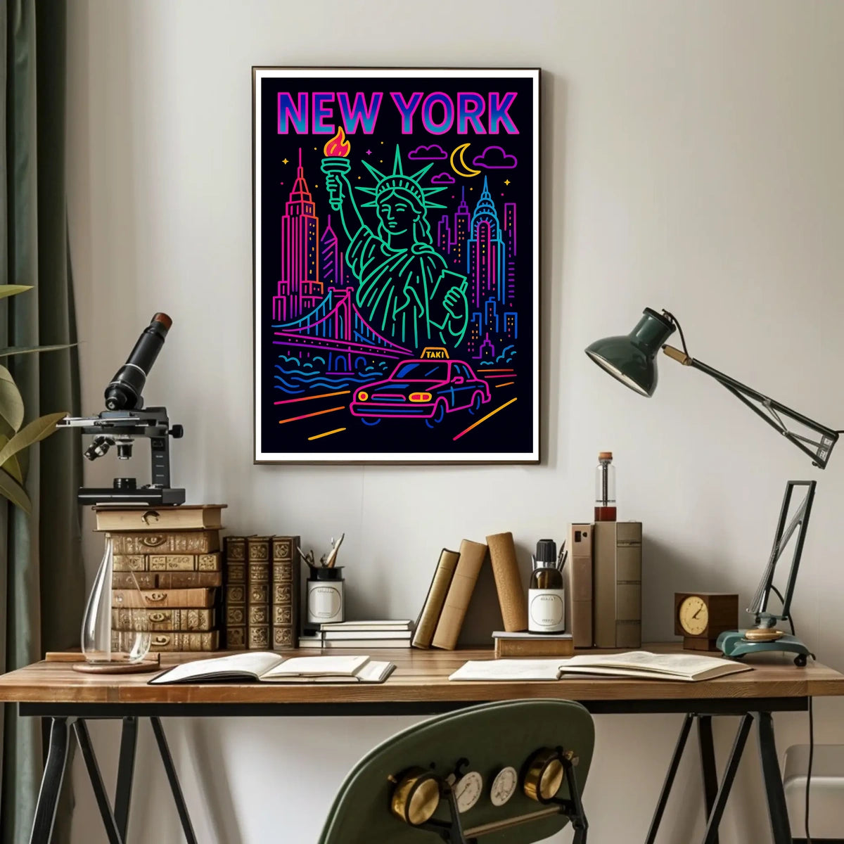 Neon New York Cityscape Vibrant Poster Modern Wall Art