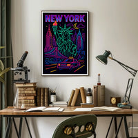 Neon New York Cityscape Vibrant Poster Modern Wall Art