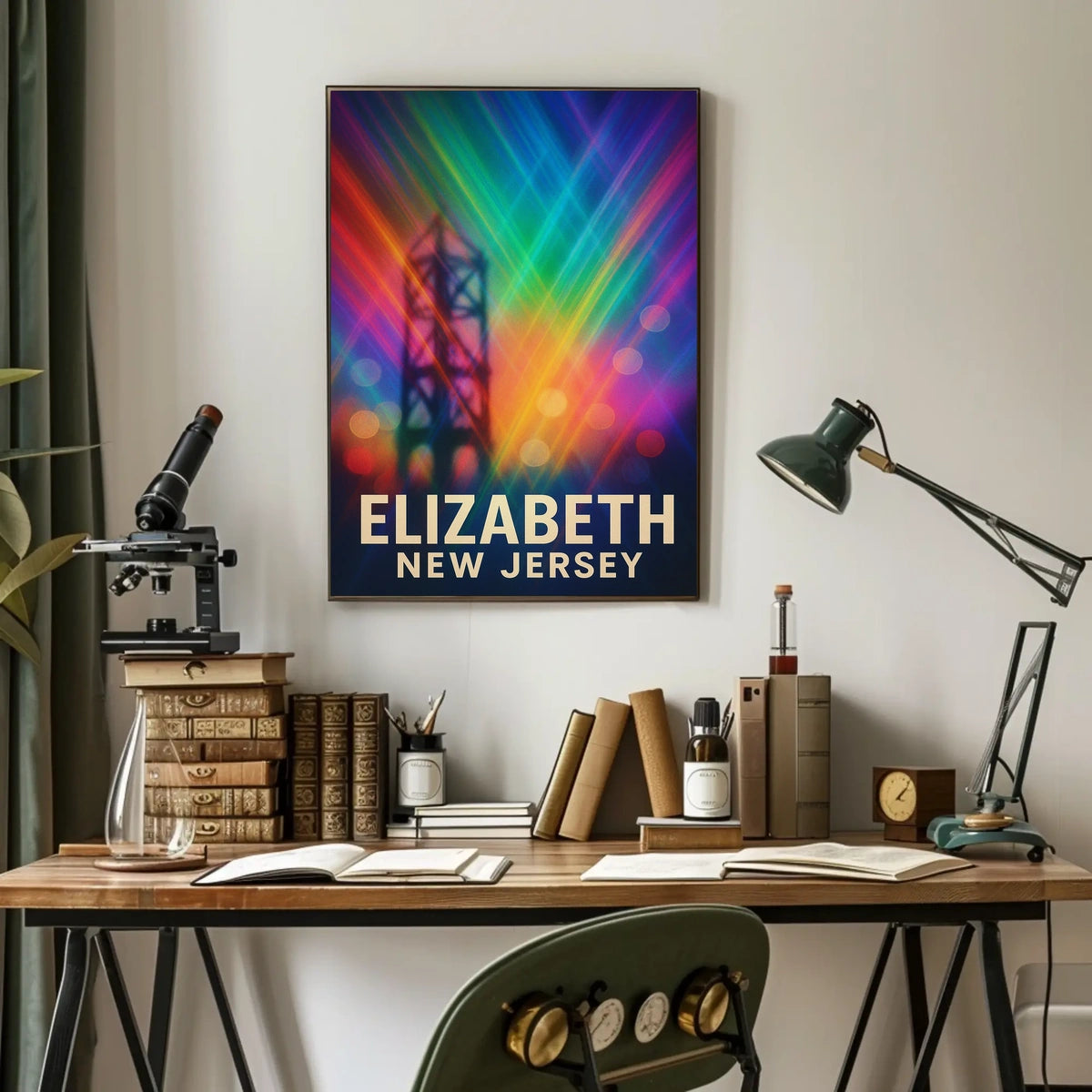 Elizabeth New Jersey Cityscape Vibrant Urban Pop Art Digital Painting Night Skyline Poster