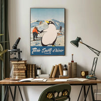 Winter Sports Fun Poster with Playful Penguin: Travel Poster PosterGoat