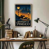 Midnight Horse Racing Action at Art Deco Skyline Sports Poster