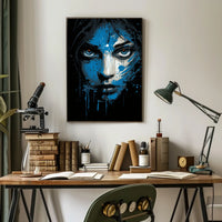 Intense Blue Gaze Abstract Portrait Art Poster