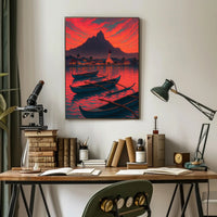 Twilight Tranquility: Coastal Village Travel Poster PosterGoat