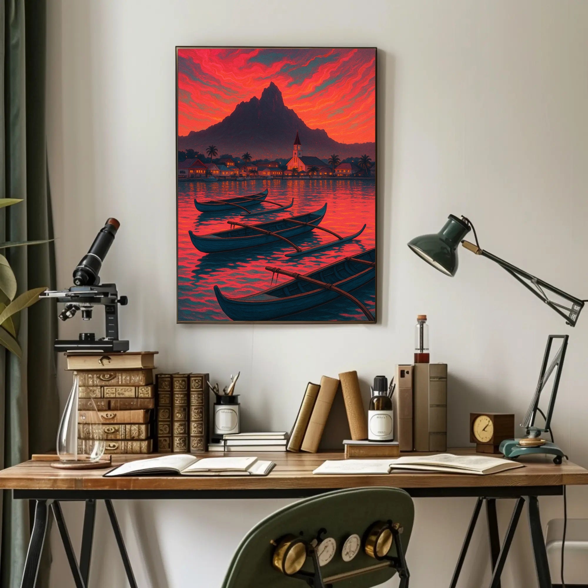 Twilight Tranquility: Coastal Village Travel Poster PosterGoat