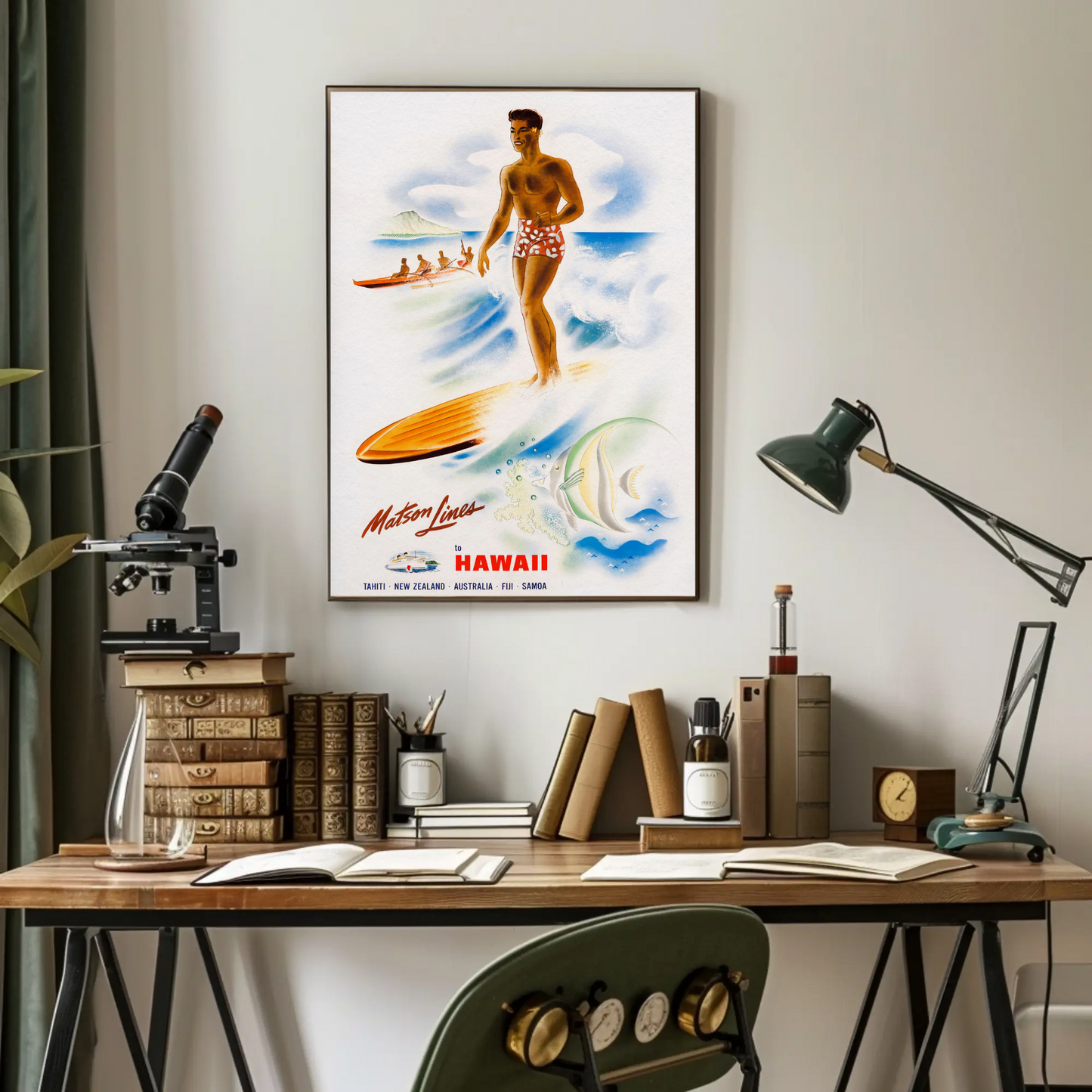 Hawaii Surfer Matson Lines Tropical Travel Poster