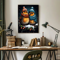 Winter Wonderland Companions Birds Knitwear Folk Art Whimsical Seasonal Decor Cozy Holiday Poster