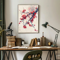 Elegant Red Plum Blossoms Artistic Poster PosterGoat