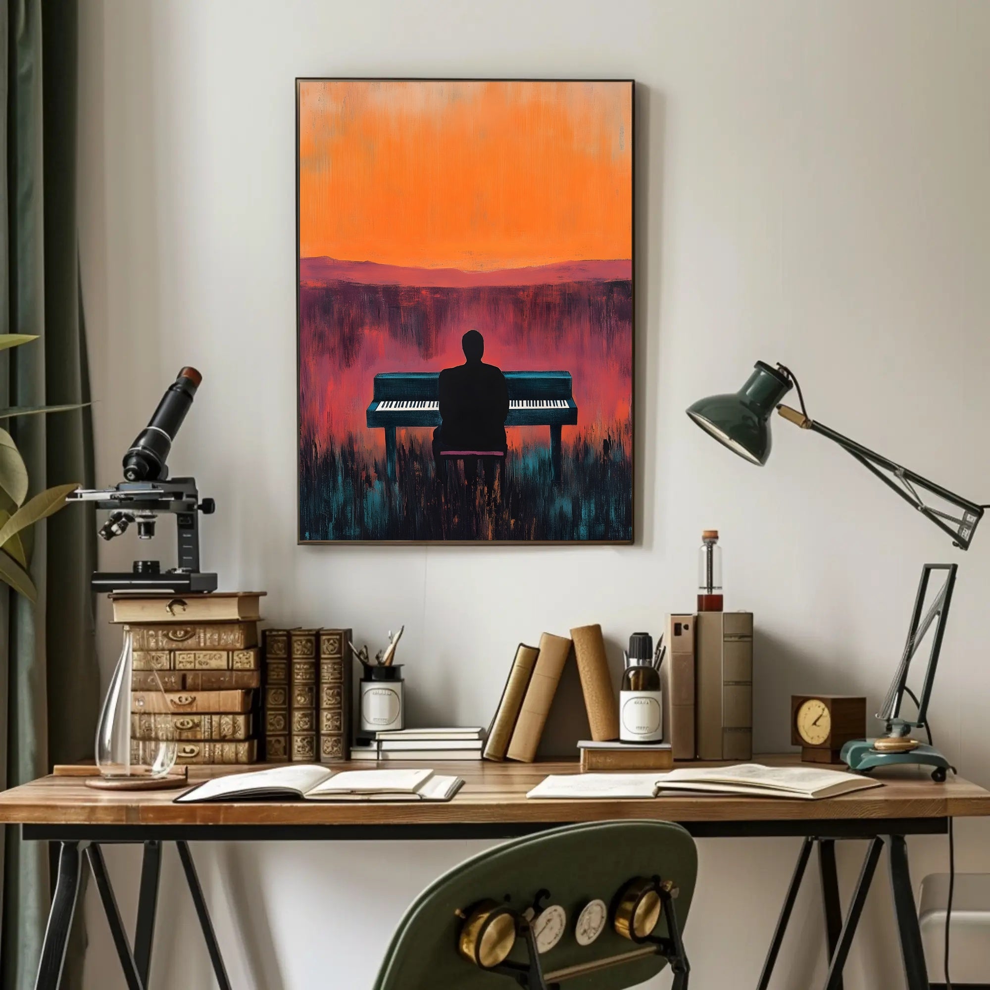 Piano Silhouette Sunset Poster Wall Art Atmospheric