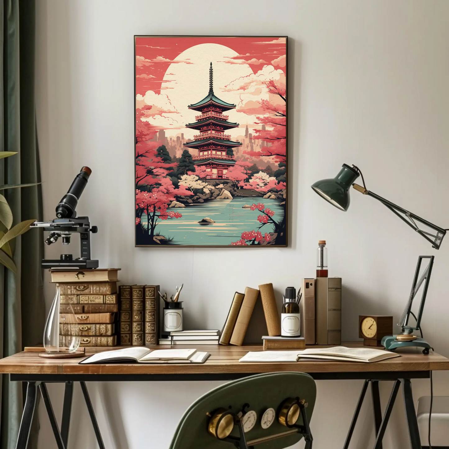 Cherry Blossom Temple Japan Spring Harmony Travel Poster