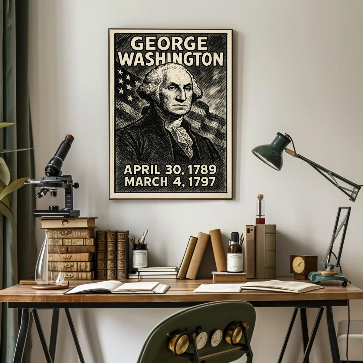 George Washington 1st President of the United States B & W Comic Sketch Poster