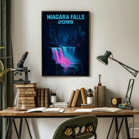 Futuristic Neon Niagara Falls Art Print - Futuristic Sci-Fi Poster