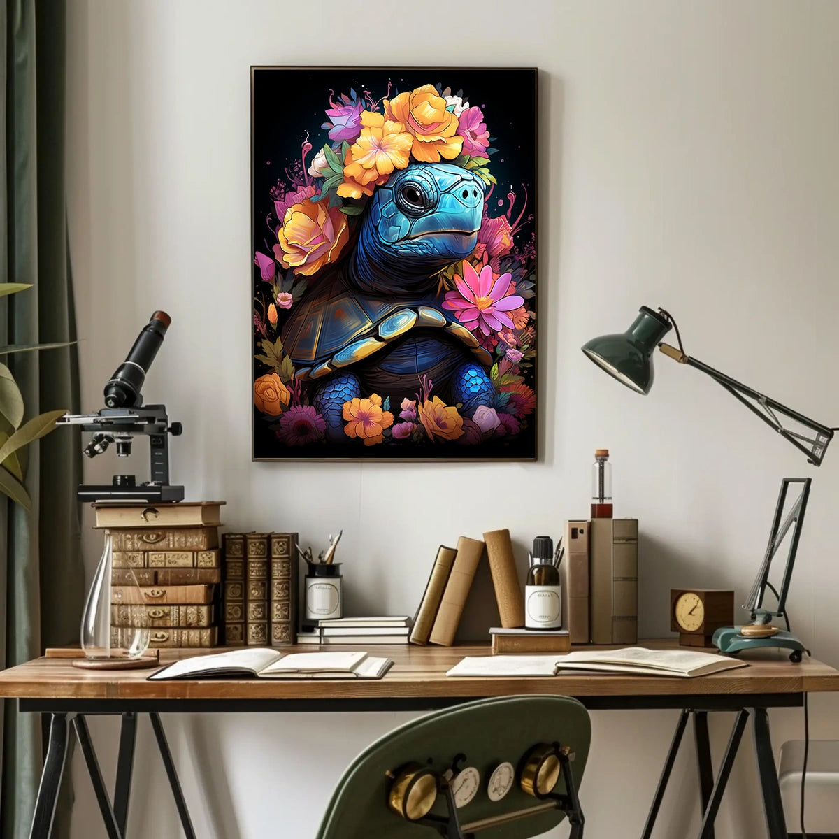 Floral Majesty Turtle Crown Whimsical Digital Lovers Poster