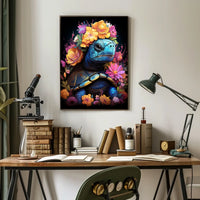 Floral Majesty Turtle Crown Whimsical Digital Lovers Poster