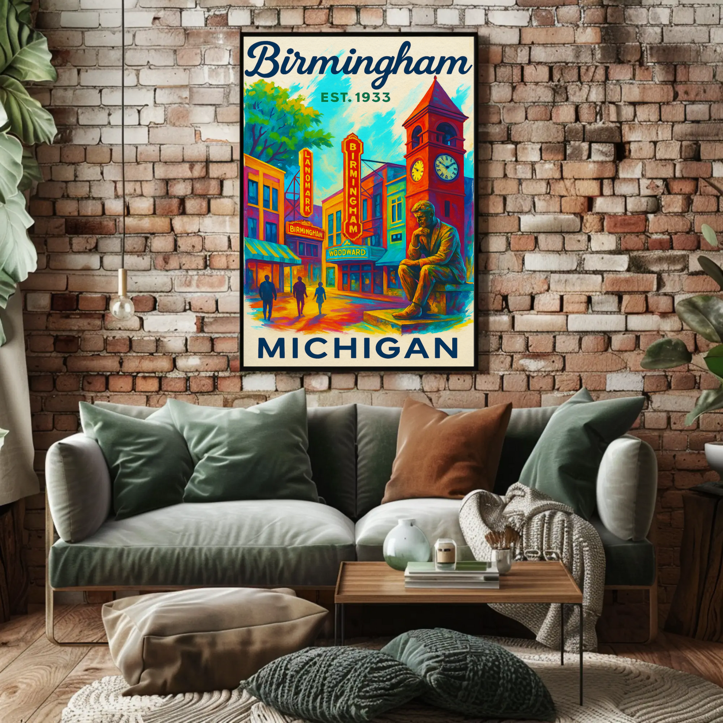 Birmingham Michigan Est. 1933 Wall Art Vintage Travel Poster