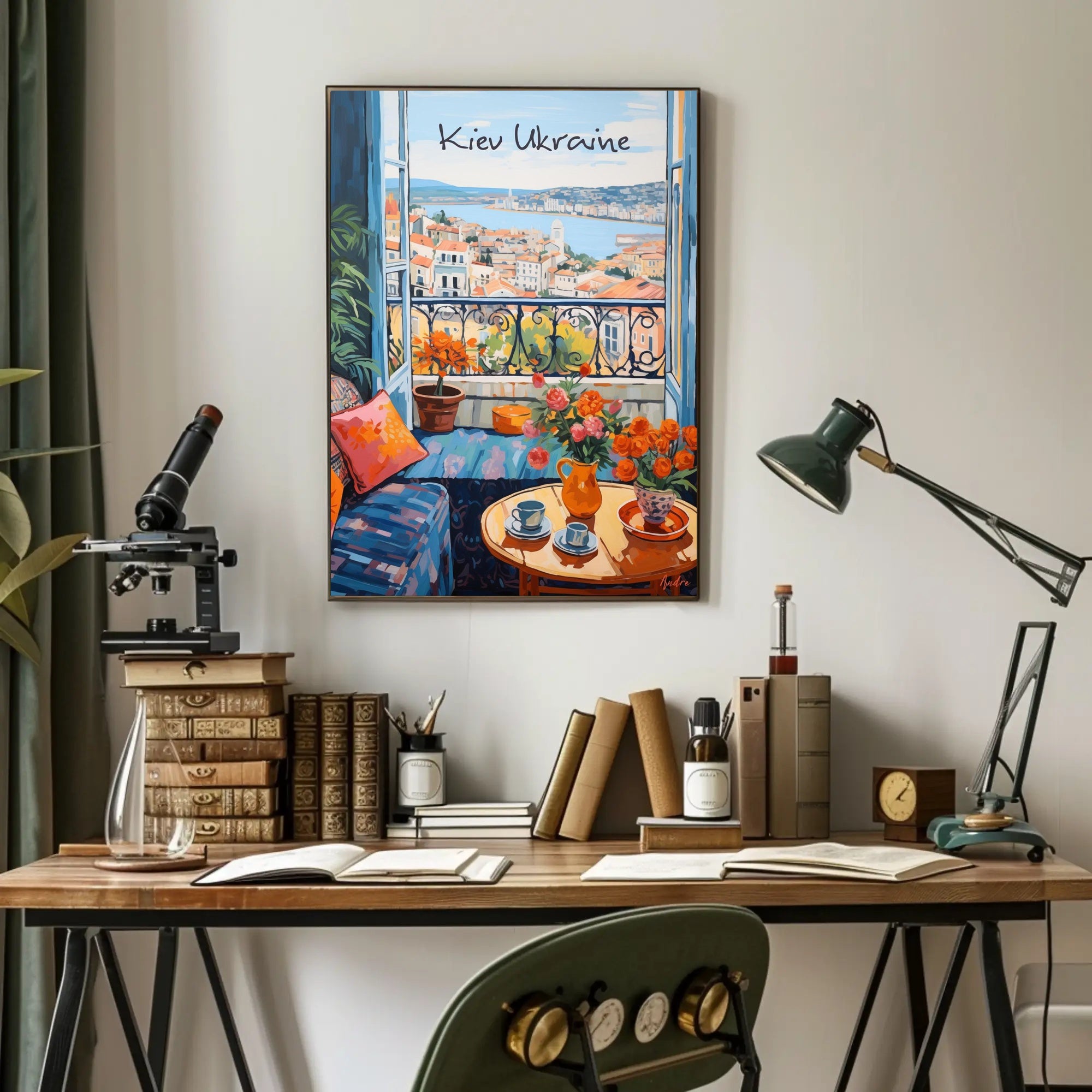 Scenic Balcony Overlooking Kiev Cityscape Poster