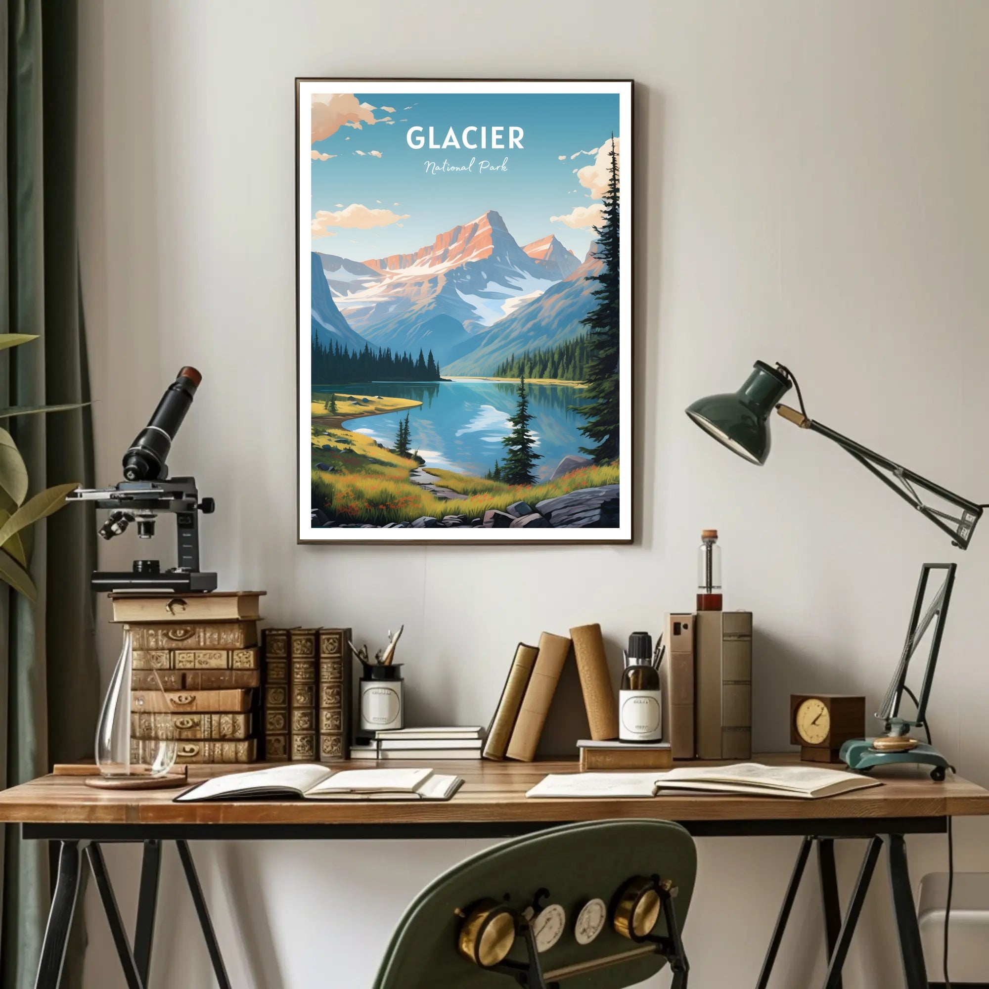 Glacier National Park Travel Poster Vintage Print