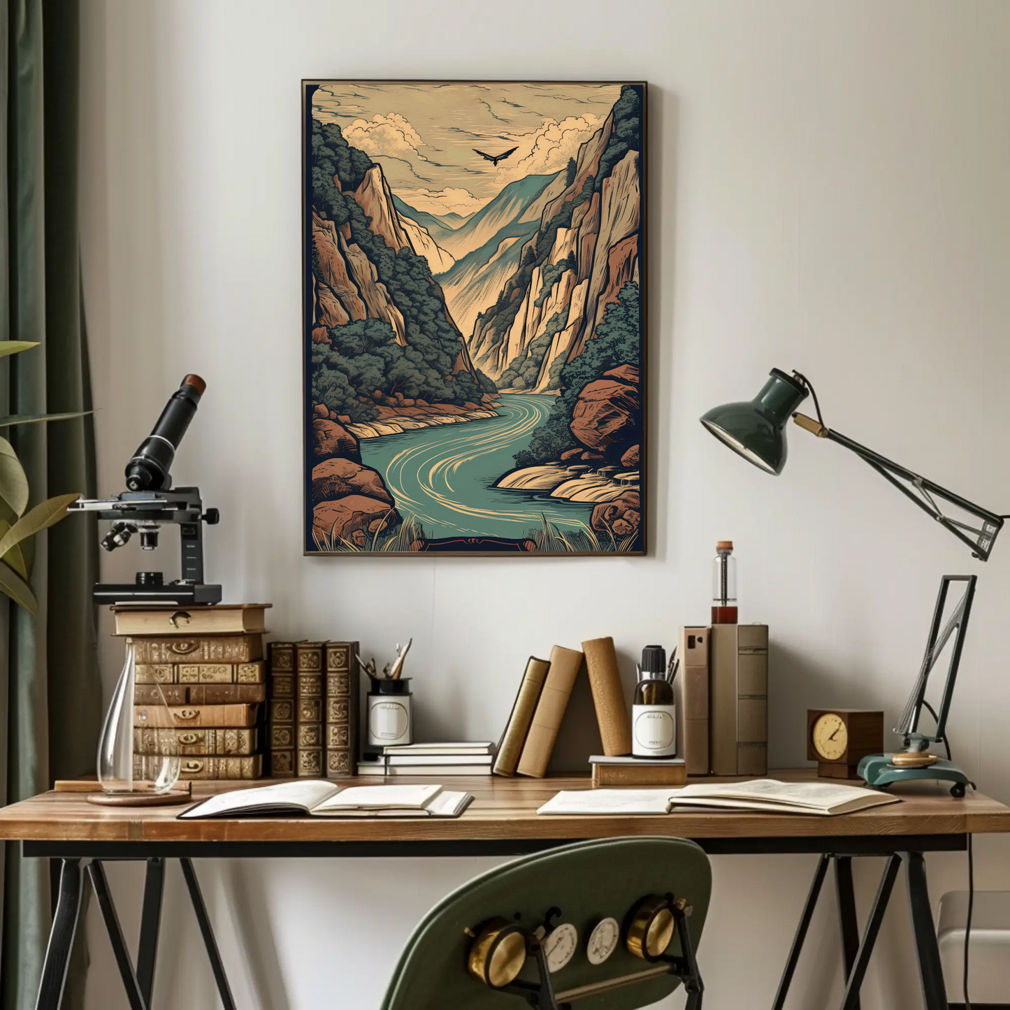 Canyon River And Soaring Bird Travel Poster