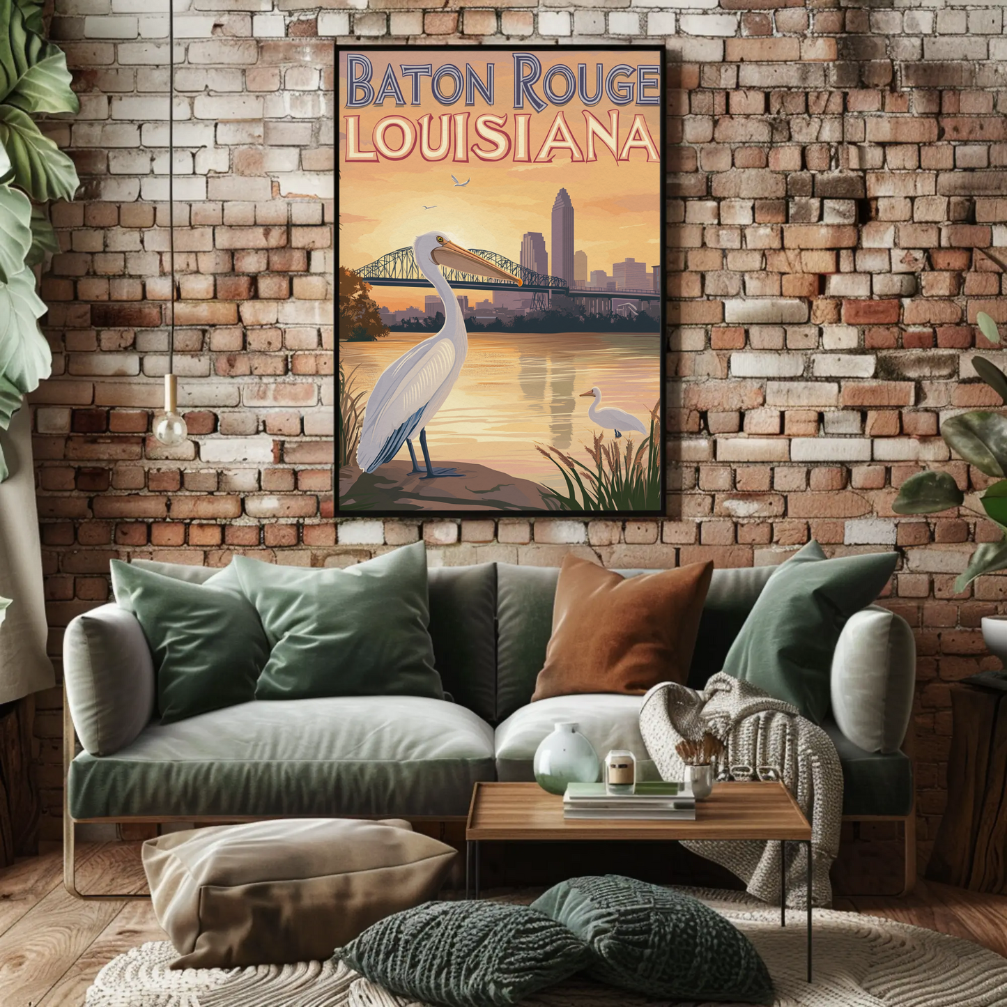 Baton Rouge Louisiana Pelican Vintage Poster