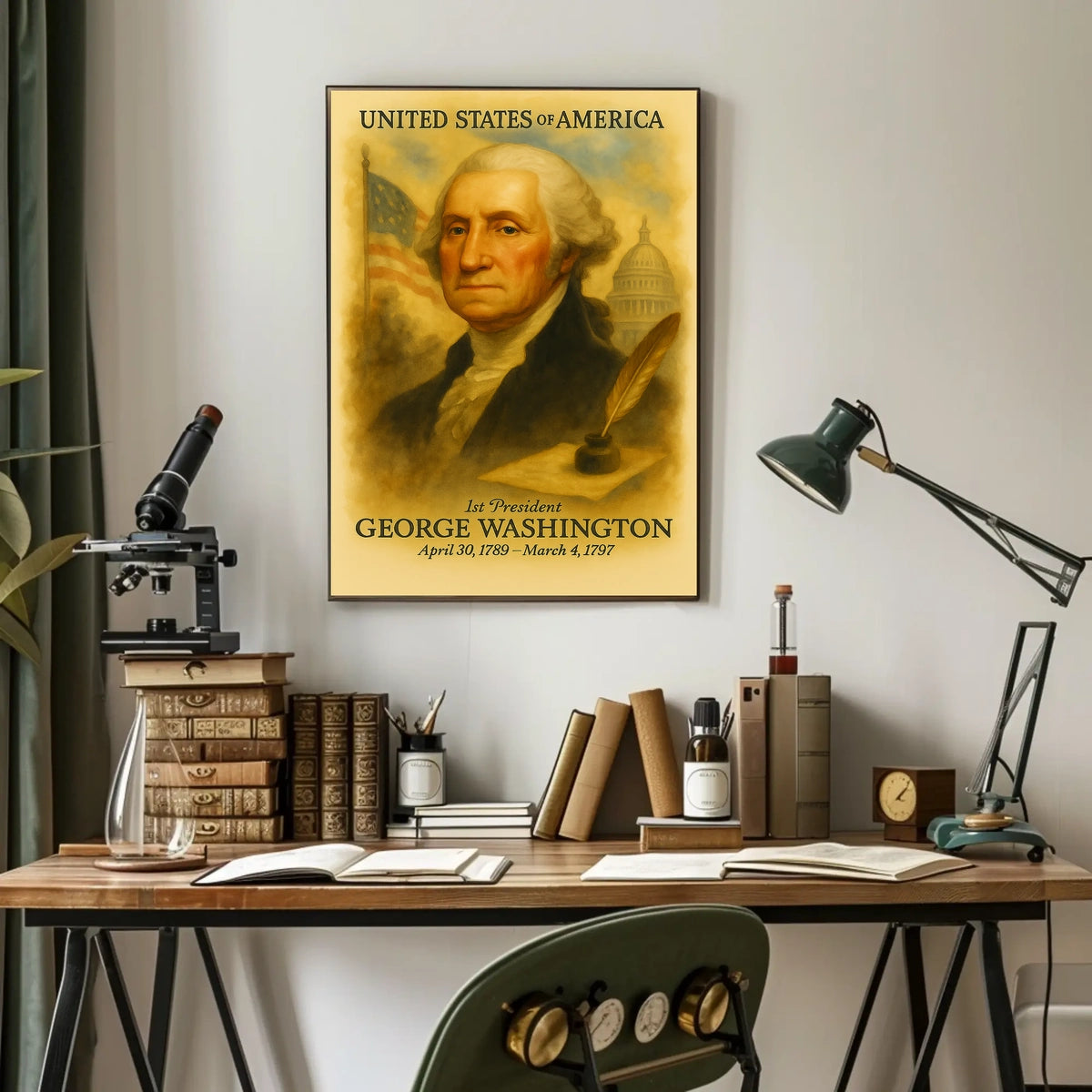 George Washington 1st President of the United States Vintage Watercolor Poster