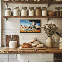 Surreal Landscape Art Poster with Pocket Watch and Nature Fusion