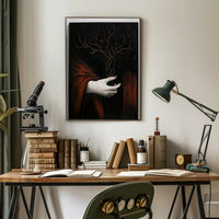 Surreal Hand Art with Red Fabric Abstract or Artistic Poster PosterGoat