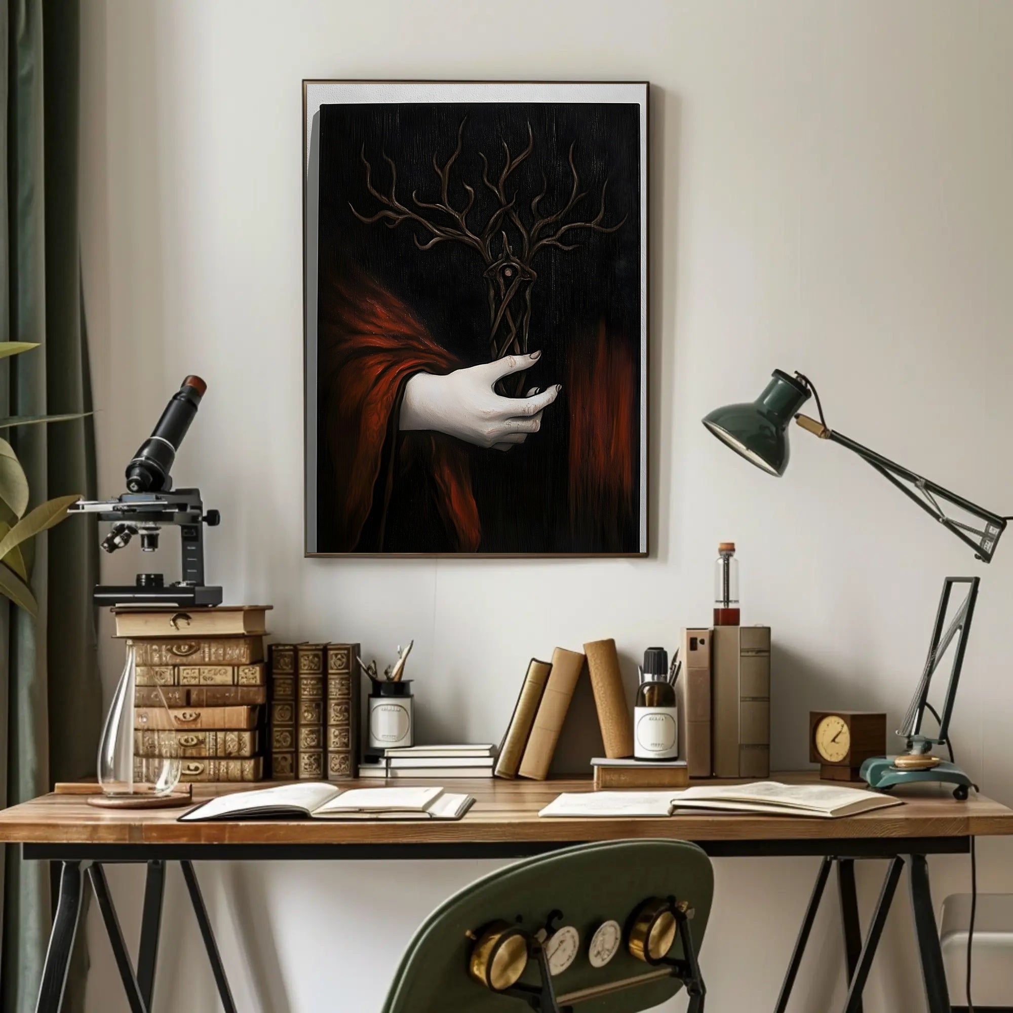 Surreal Hand Art with Red Fabric Abstract or Artistic Poster PosterGoat