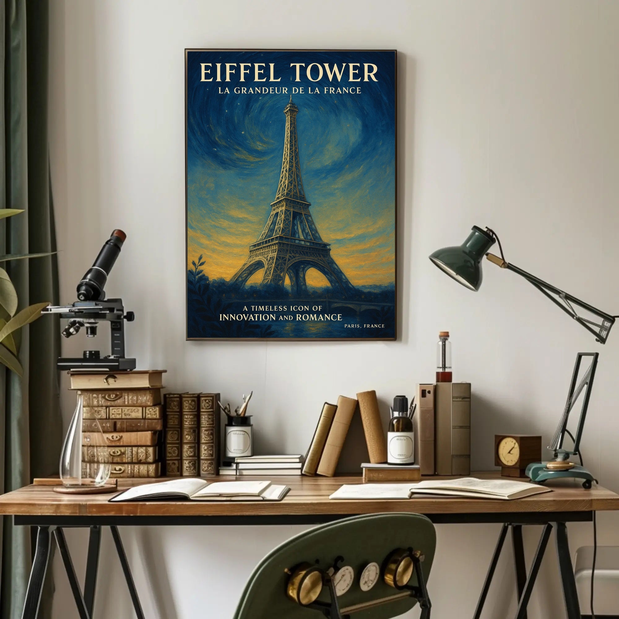 Eiffel Tower Under Starry Sky: Vintage Travel Poster