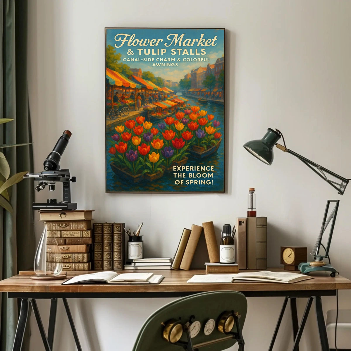 Tulip Market Canal Poster Vibrant Spring Home Decor Lovers