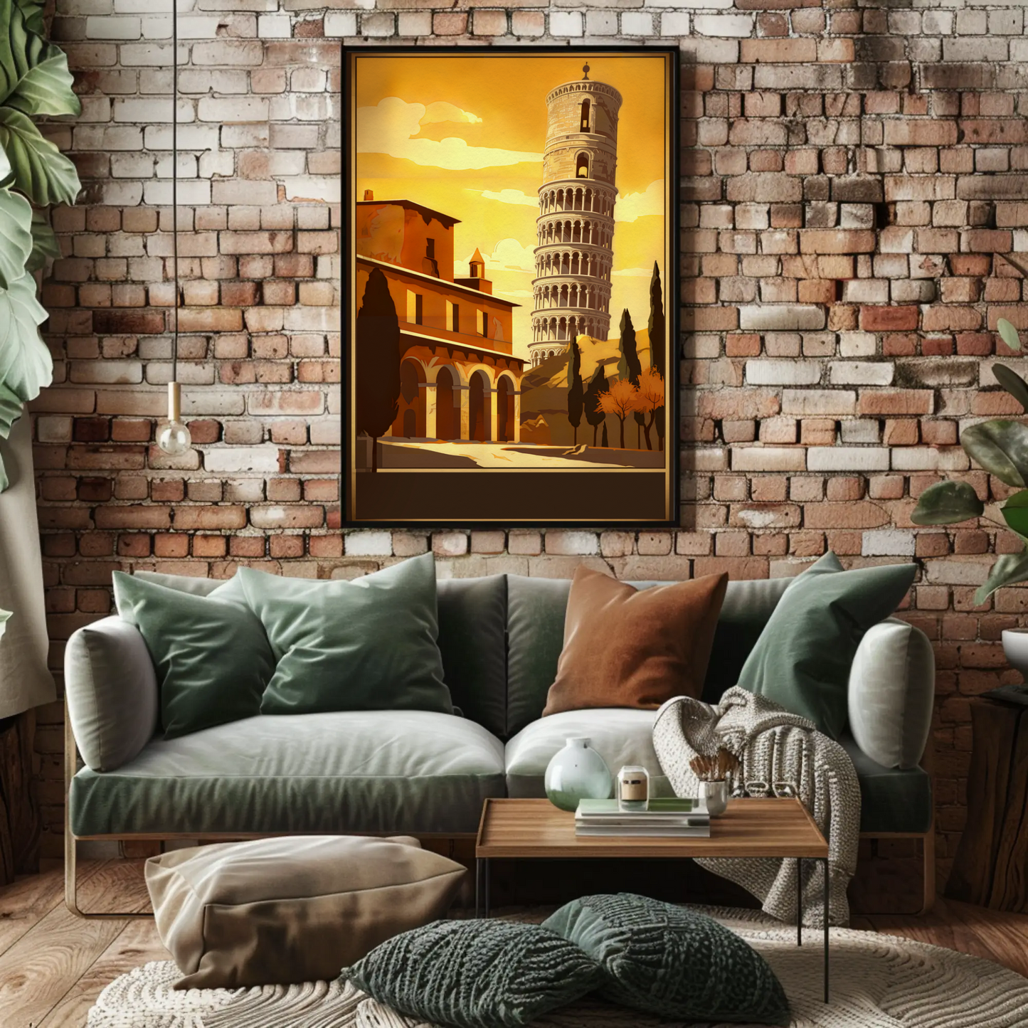 Italy Pisa Leaning Tower Sunset Sky Vintage Travel Poster