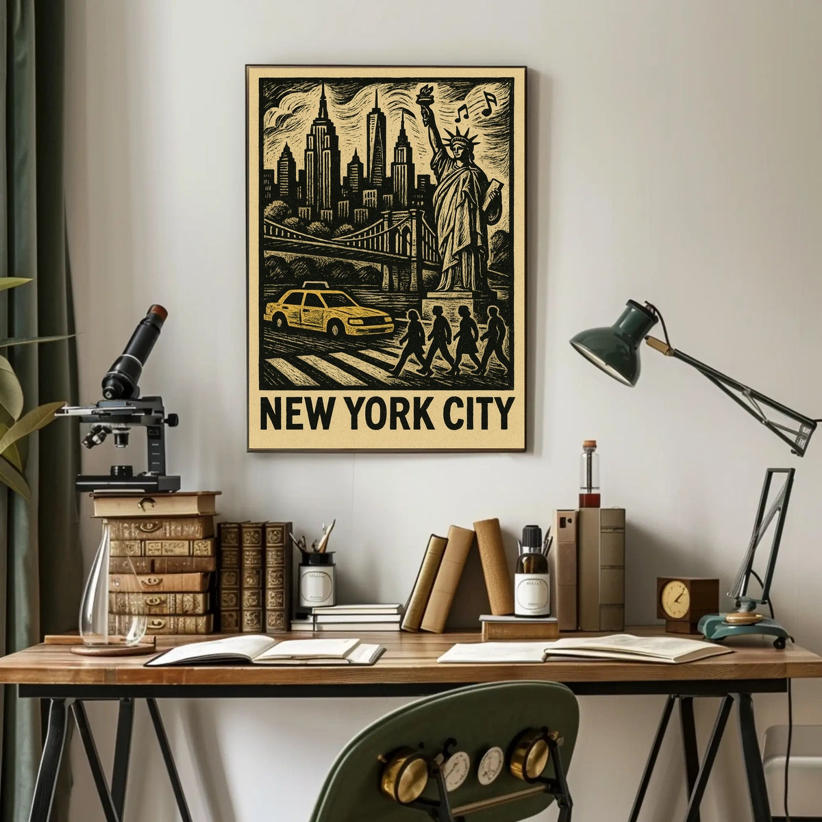 New York City Iconic Skyline Poster Vintage Wall Art