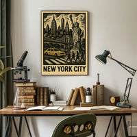 New York City Iconic Skyline Poster Vintage Wall Art