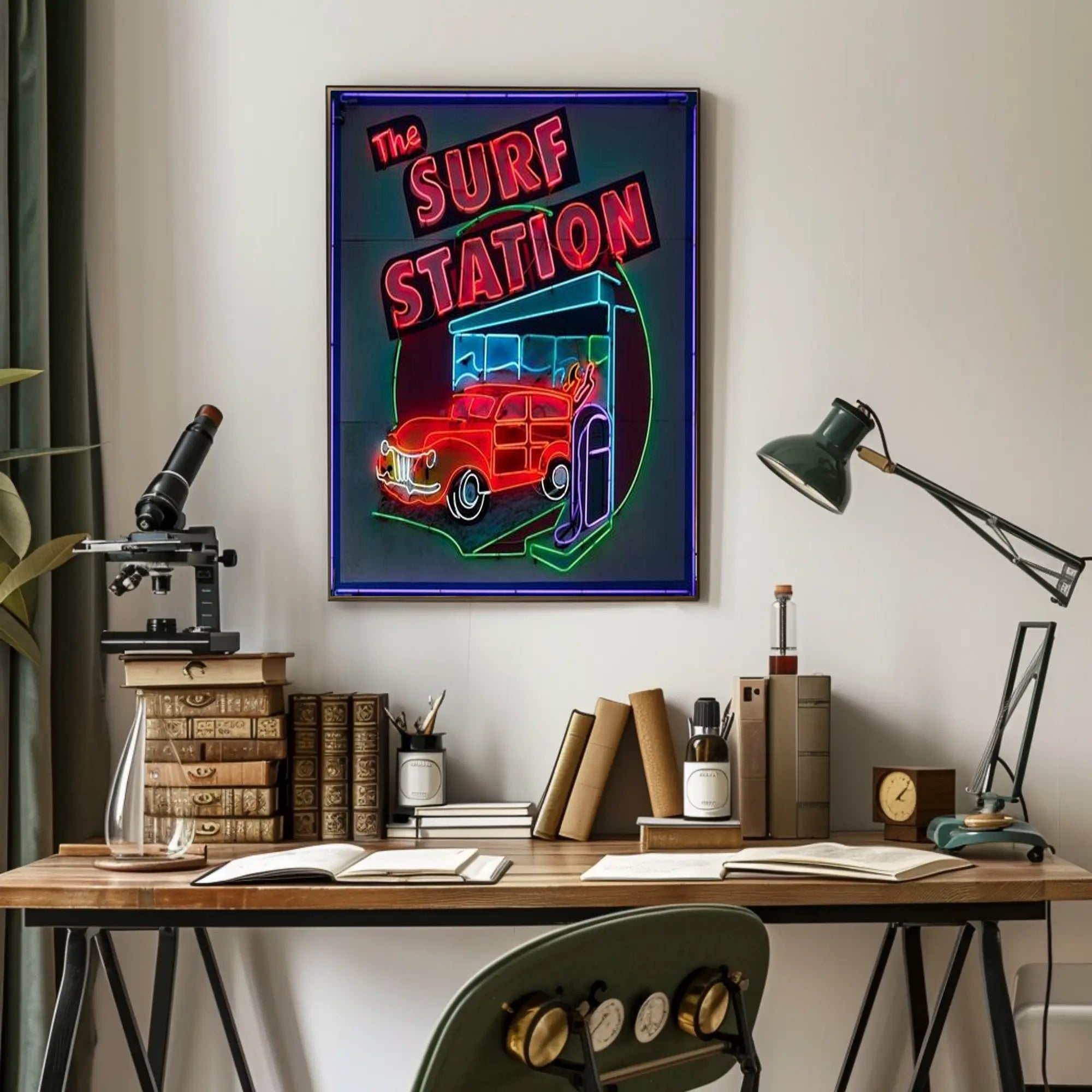 The Surf Station Neon Art Poster PosterGoat