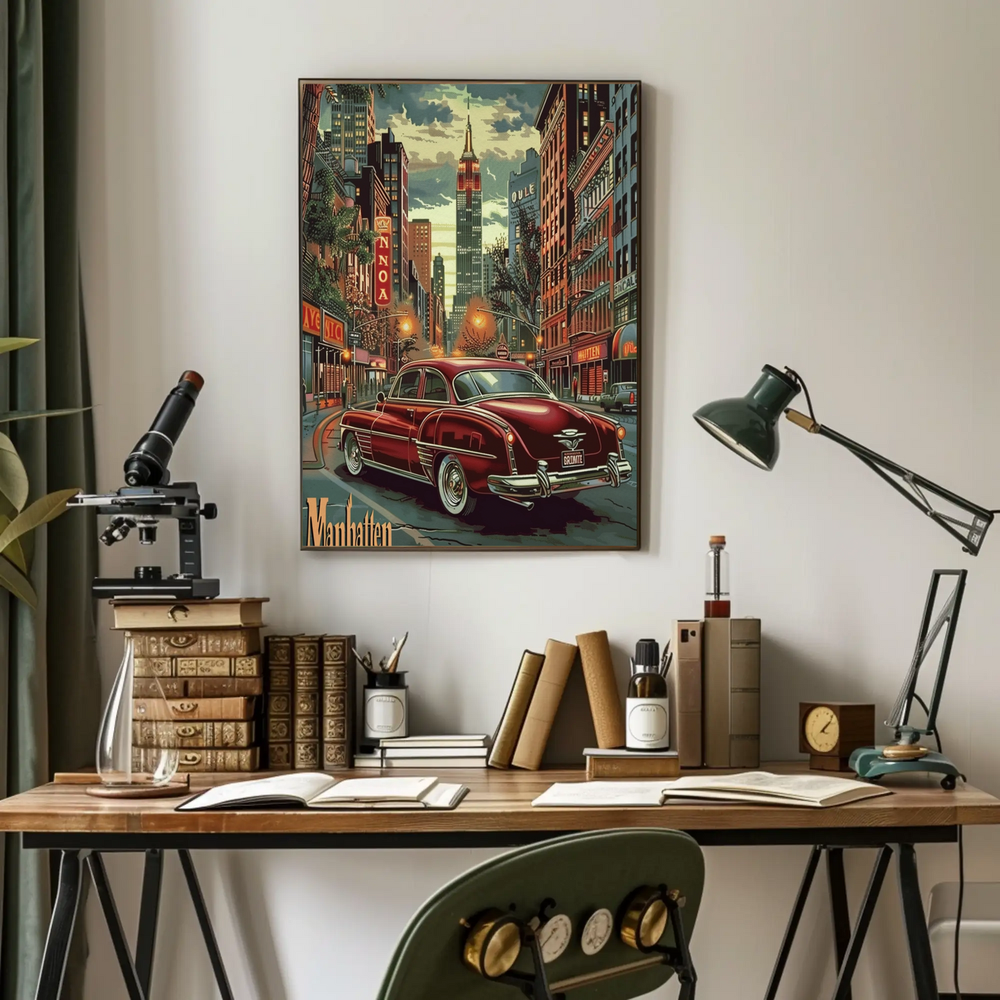 Manhattan Empire Lights and Cars Travel Poster
