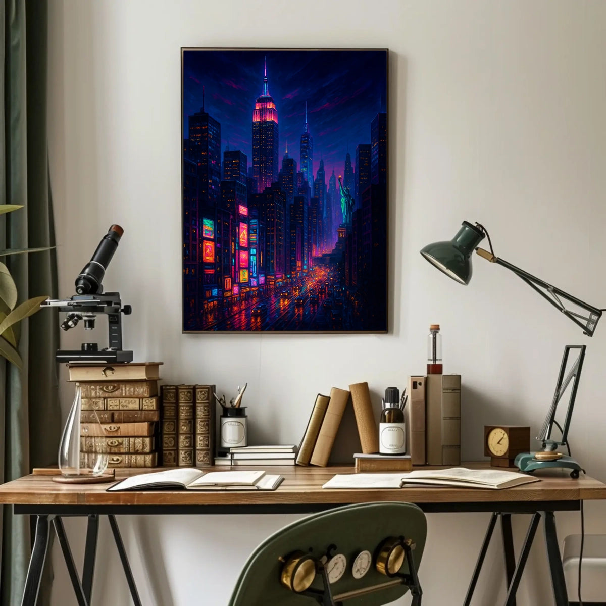 New York City Neon Cityscape Poster Modern Wall Art