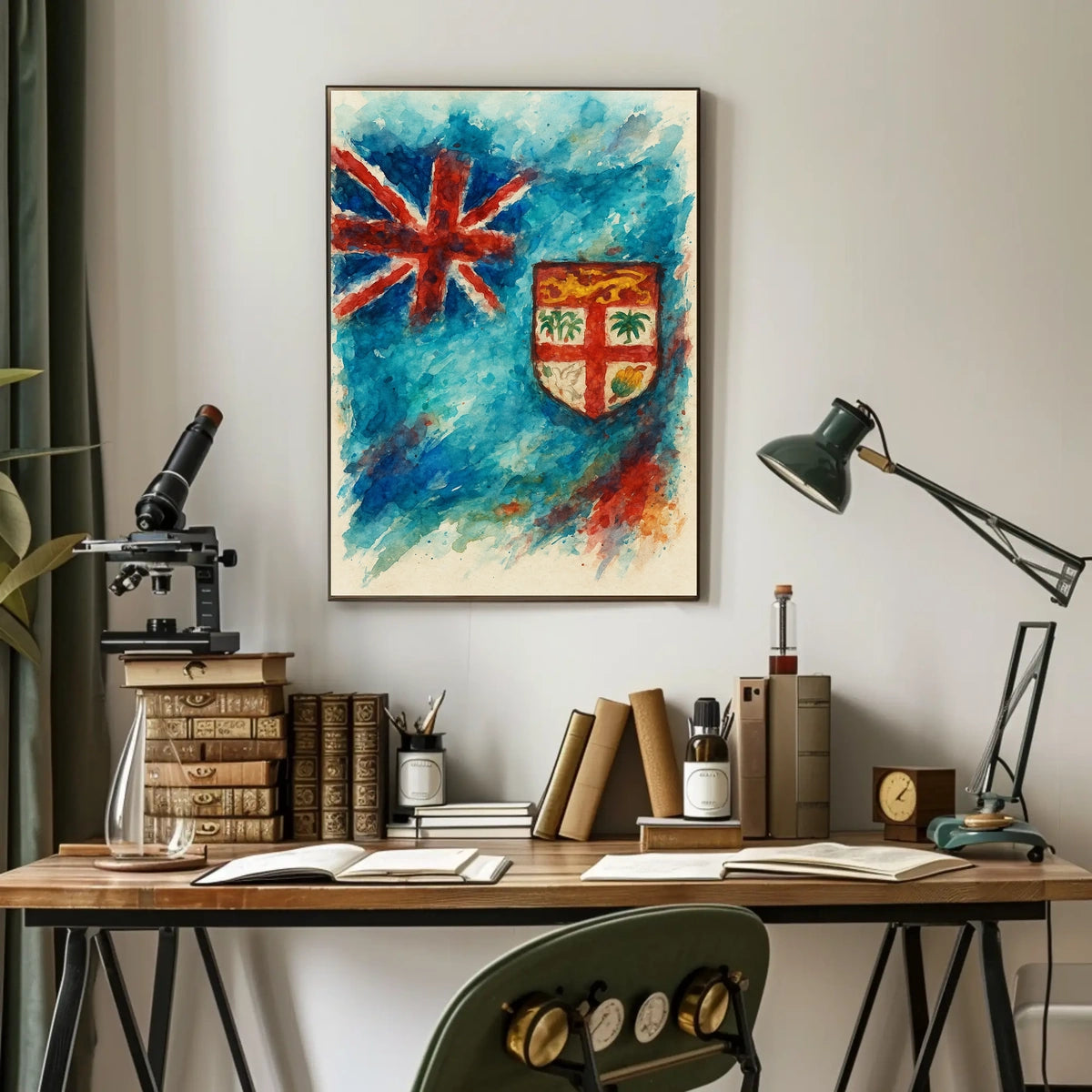 Fiji Flag Watercolor Art Poster