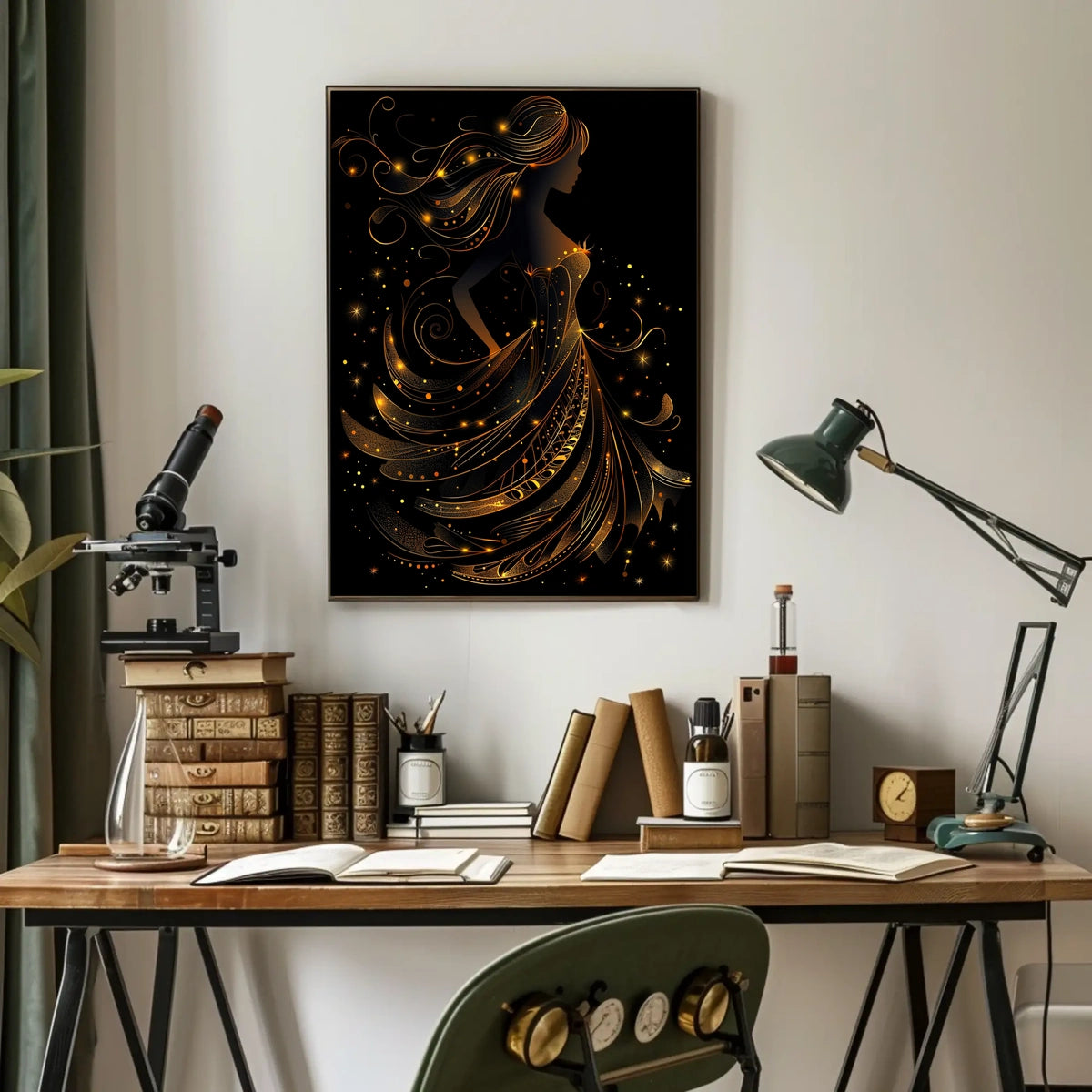 Elegant Abstract Woman in Golden Gown Poster