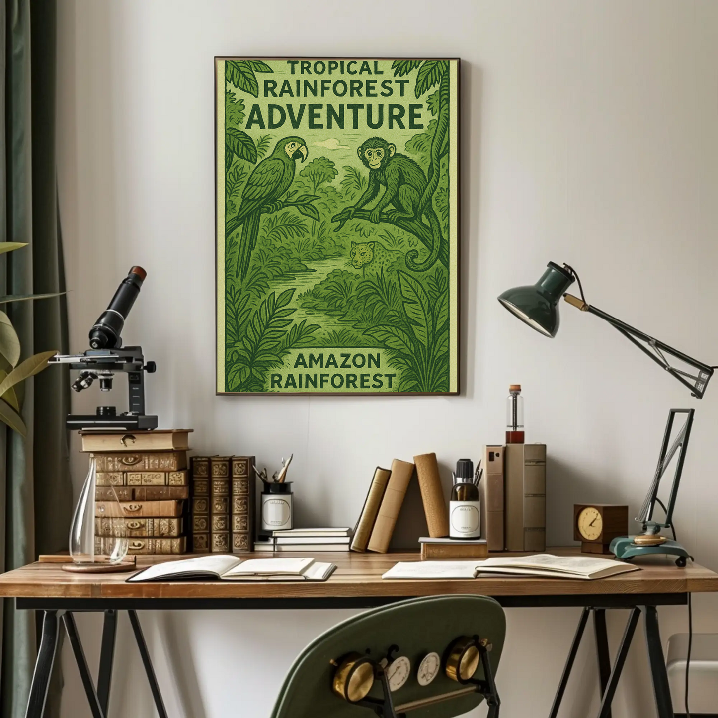Amazon Rainforest Monkey Parrot Jungle Poster Poster
