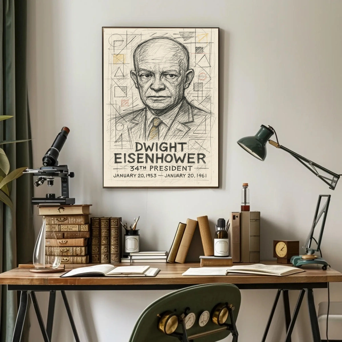 Dwight Eisenhower Vintage Sketch Line Art Collectors Poster