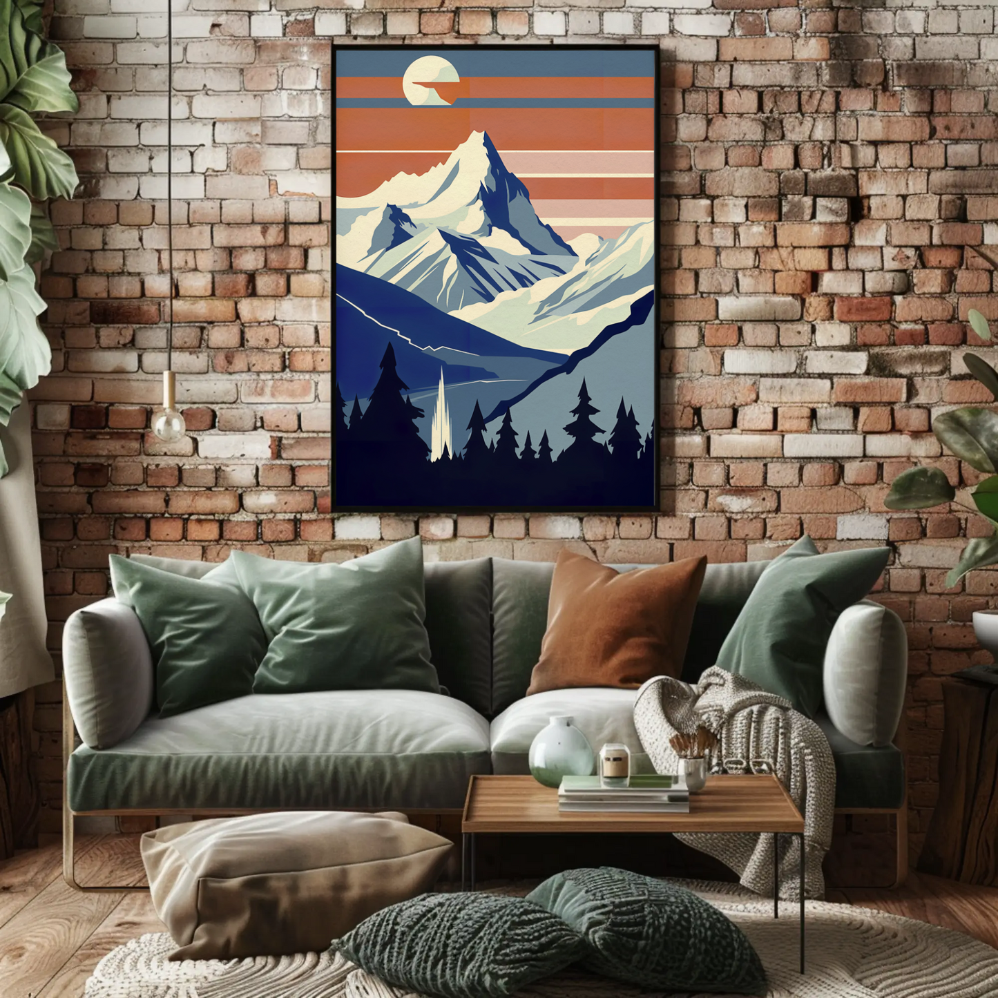 Sunset Snow Mountain View Silhouette Vintage Travel Poster