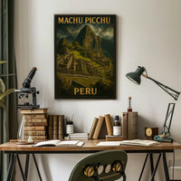 Machu Picchu Peru Travel Heritage Historic Inca Ruins Landscape Vintage Retro Typography Poster