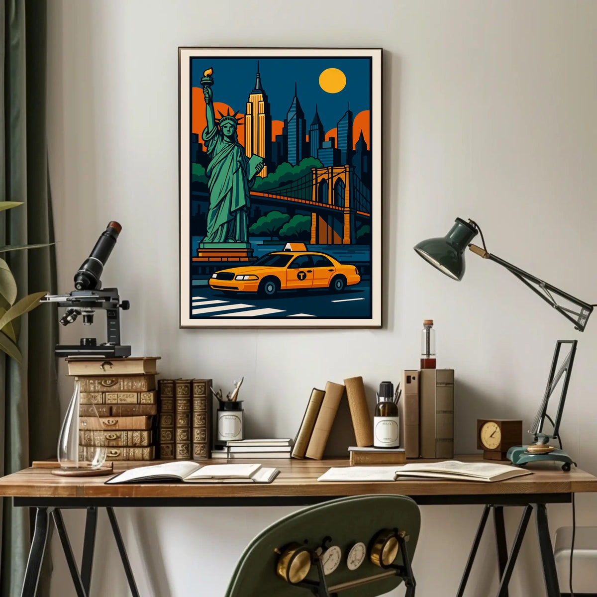 Iconic NYC Skyline And Statue Poster Modern Wall Art