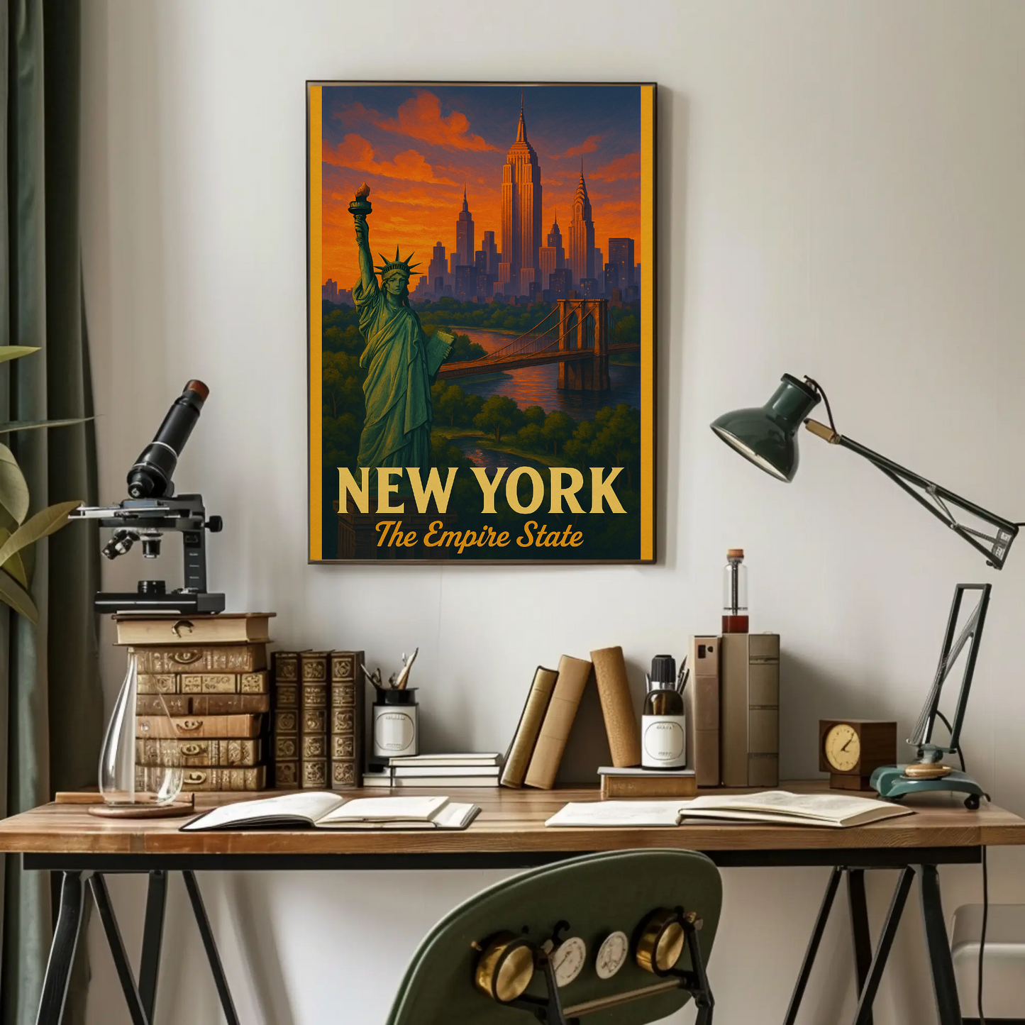 Sunset Skyline Liberty Bridge Empire State Poster
