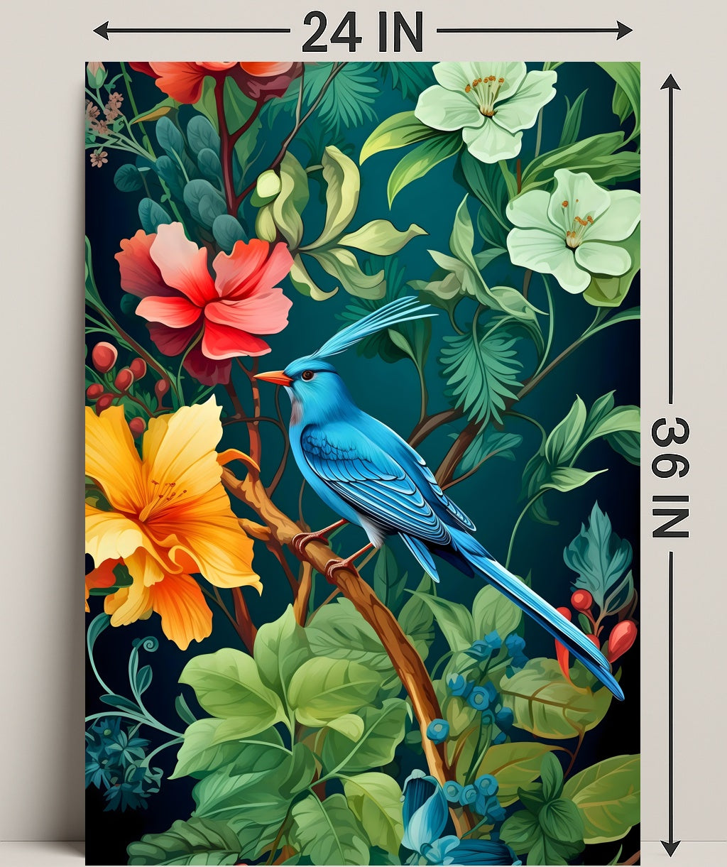 Tropical Bird and Flowers Vibrant Art Animal Poster