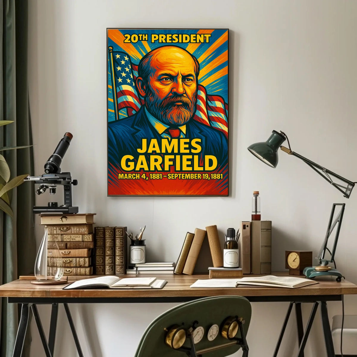 James A. Garfield 20th President of the United States Colorful Comic Book Style Poster