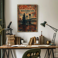 Vintage Vancouver Bridge Rustic Travel Poster