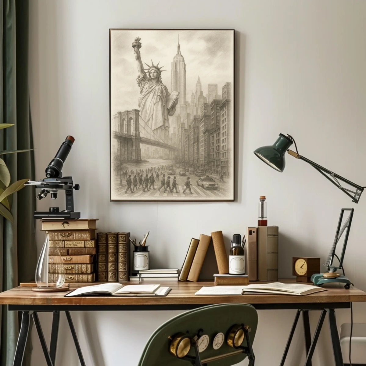 New York City Landmarks Poster Vintage Sketch Wall Art