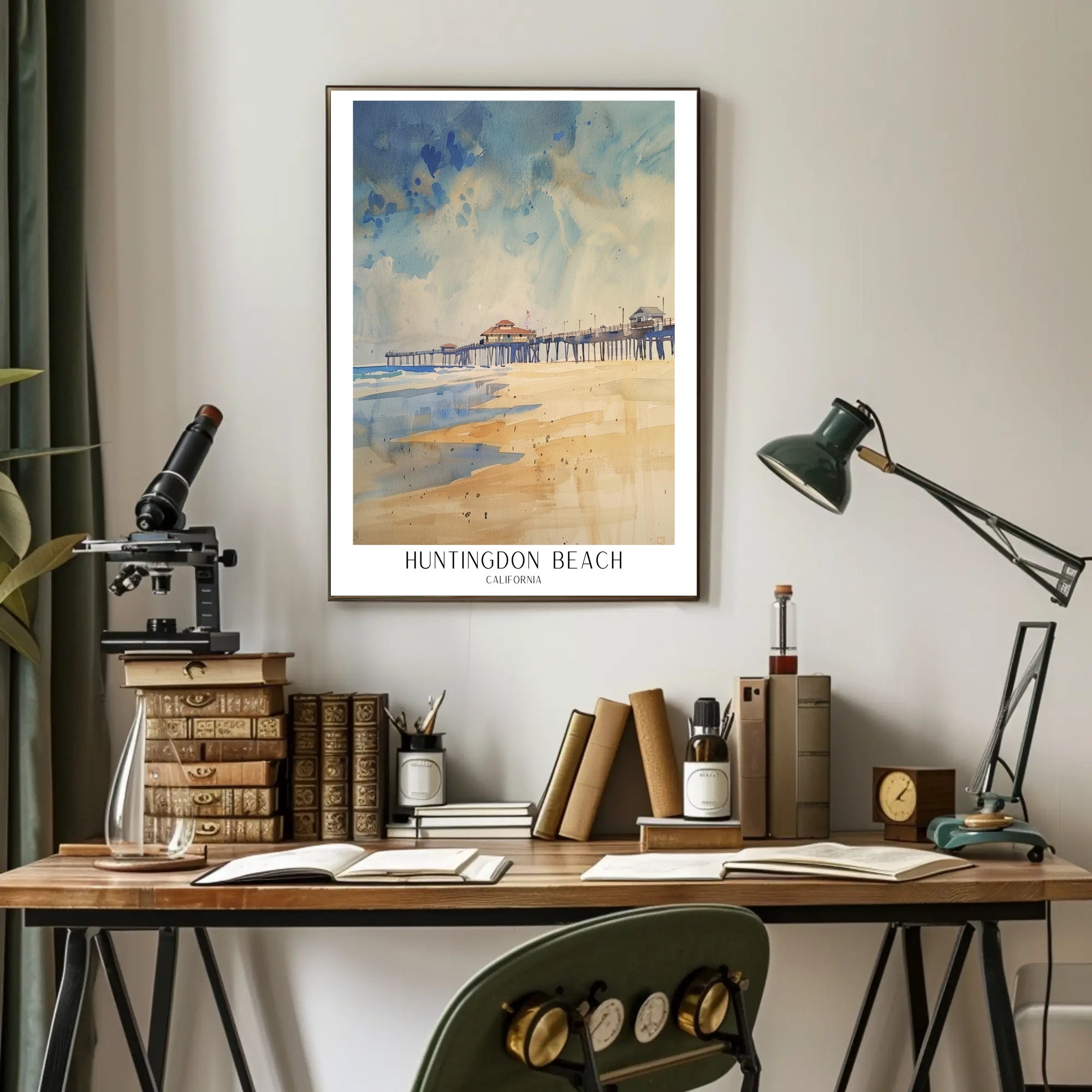 Huntington Beach Pier Watercolor Travel Poster PosterGoat